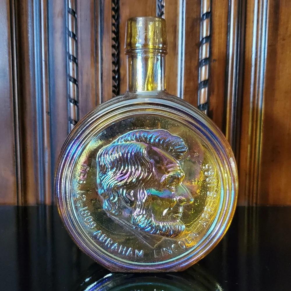 1970 NIB Decanter Abraham Lincoln Irredescent Carnival Glass Wheaton Nuline - Picture 11 of 15